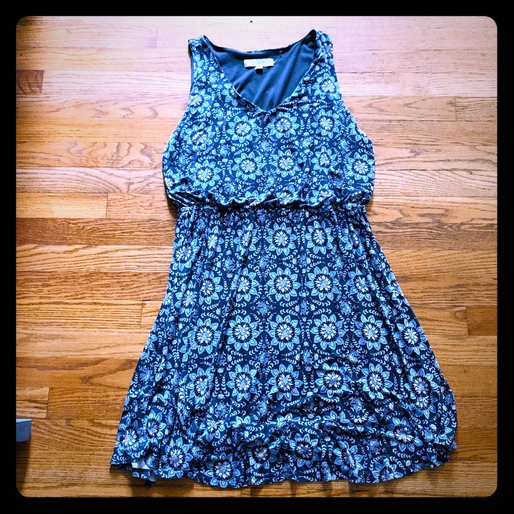 LOFT Sleeveless Blue Synched waist Dress